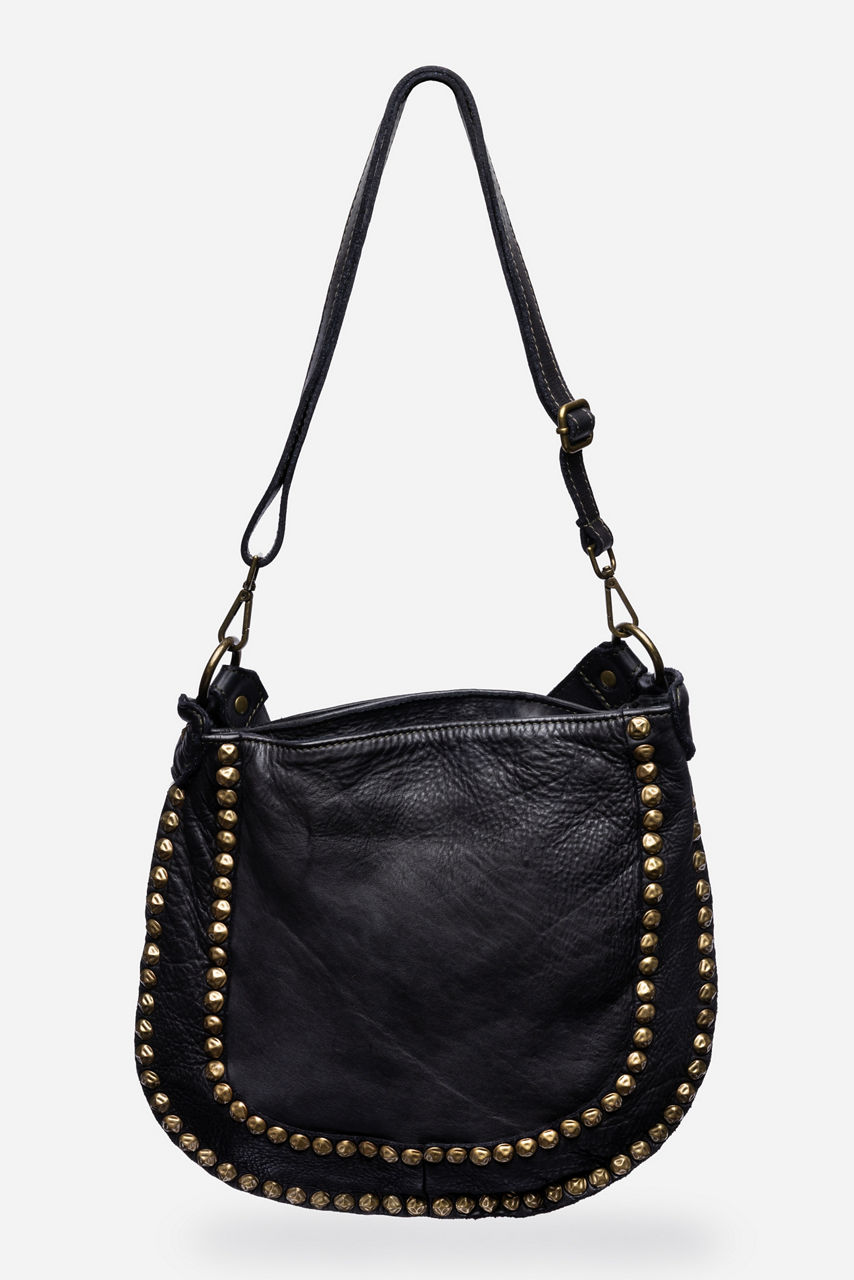 ITALIAN WASHED LEATHER STUDDED SADDLE BAG, , large image 4